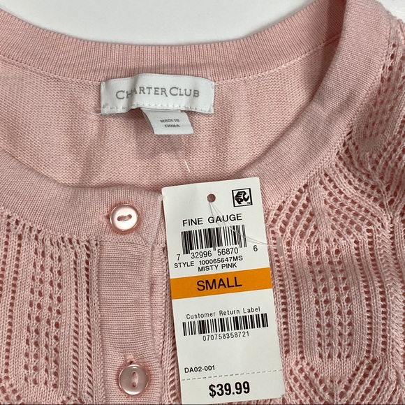 New small Charter Club pale pink cardigan sweater - Picture 5 of 7